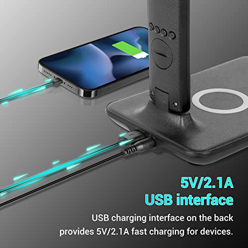 10W Led Desk Lamp With Wireless Charger,Touch Control Desk Light With Usb Charging Port,Stepless Dimming Office Lamp With 5 Color Modes,Study Lamp With Clock,Alarm,Date,Temperature,Small Night Light #TOP5