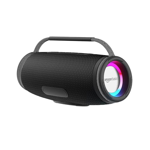 Image of amazon basics Bluetooth 16W Speaker, with TWS Function, Powerful Bass, BT 5.3, MicroSD Card Slot, RGB Lights, AUX Input, USB Support, and in-Built Noise Cancelling Mic (Black)