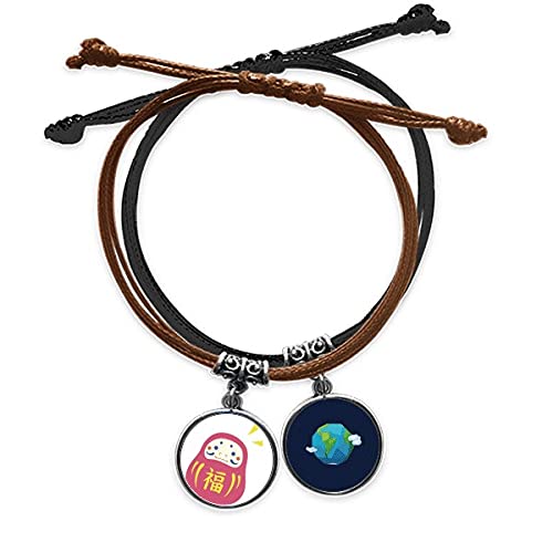 Pulsera de cuerda Viajes Lucky de cuero con estilo japonés y diseño de amuleto de la Tierra
