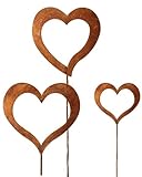 Bornhöft Gartenstecker Set Herzen 3 x 60cm Metall Rost Gartendeko Edelrost rostige Deko