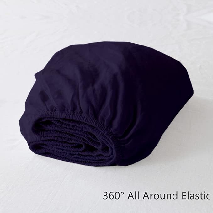 EDMUND - Super Soft Elastic 400 TC Solid Fitted Bedsheet with Pillow Covers King Size (72" X 78"+ 8") Fitted Bedsheet Machine Washable Cotton Finished Elastic Bedsheet King Size | Navy Blue 2