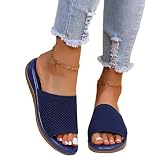 Onsoyours Sandalen Für Frauen Retro Comfy Premium Sommer-Hausschuhe Aushöhlen Flacher Ferse Flip Flop Beach Sandalen Damen Mode Plattform Open-Toe-Schuhe C Dunkelblau 39 EU