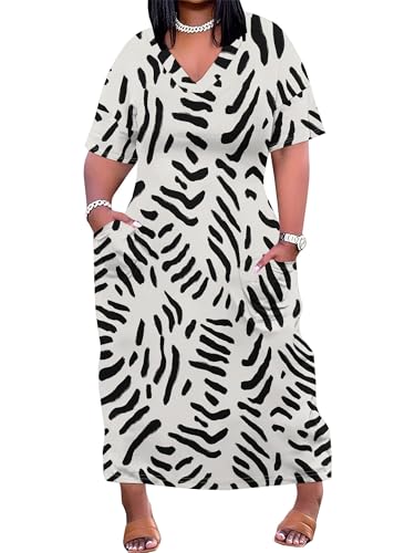 Image of PinkPatty Women's Plus Size Short Sleeve Maxi Dress Casual Loose V Neck Long Dress with Pockets | Boho floral wrap maxi dress with belt for vacations, weddings, parties, church, dinners, and everyday elegant wear