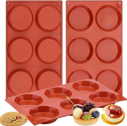 Socluer 3 Stück Silikon Muffinformen, Flat Muffin Backblech für 6 Muffins, Cupcake Pan Antihaft Muffin Backform, Muffinförmchen, Flache und Breite Kuchenform