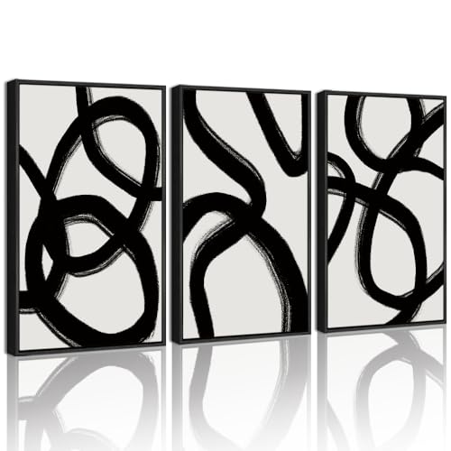 Drsoum Black and Gray Abstract Framed Wall Art Decor Duotone Minimal Dark Brush Stroke Prints Shapes Illustrations Modern Art Decorative Ready To Hang - 11x14in Black Framed