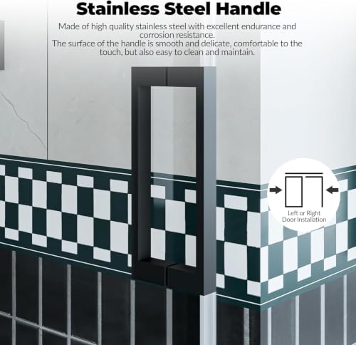 Image of 56-60 inch Frameless Sliding Shower Enclosure, 76 inch H, 8mm Glass, Matte Black | Adjustable width, clear tempered glass, for walk-in showers