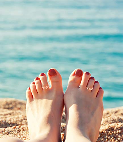 Funeia 12Pcs Toe Rings For Women Adjustable Silver Toe Rings For Women 14K Gold Plated Open Rose Gold Toe Ring Set Beach Hawaiian Foot Jewelry #TOP2