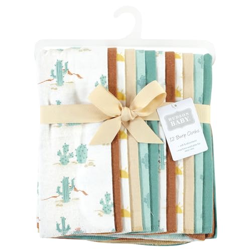 Image of Hudson Baby Unisex Baby Cotton Poly Flannel Burp Cloths Bundle, Desert Cactus, One Size
