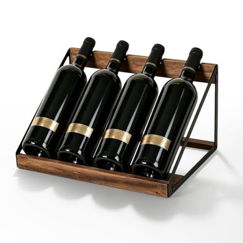 Taurion Portabottiglie In Legno Massello Naturale Rustico Per 4 Bottiglie Da Parete Decorativo Per Soggiorno E Cucina