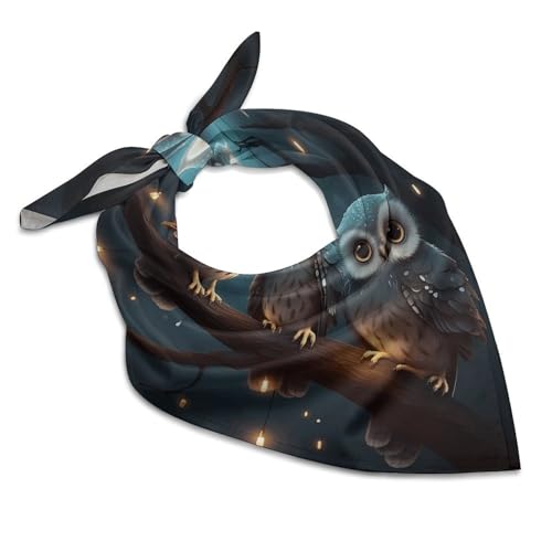 Owl on Tree Silk Scarf Fashion Satin Head Scarf Lightweight Head Scarves for Neck Silk Scarves for Women Men Boho Hair Wrap Sleeping Kerchief Bandanas Pocket Square 18