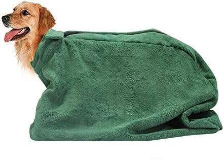 Geyecete Premium Microfiber dog towel bag Dog Drying Bag with Loop Neck Strap,dog bag towel for Large,Medium,Small Dogs-Green-XS