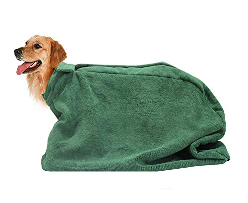 Geyecete Premium Microfiber dog towel bag Dog Drying Bag with Loop Neck Strap,dog bag towel for Large,Medium,Small Dogs-Green-S