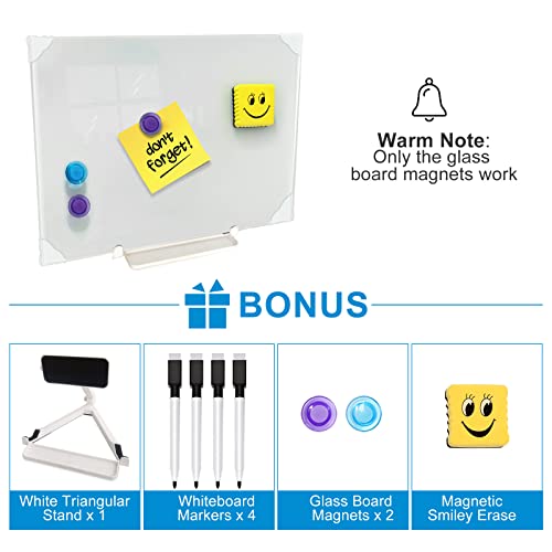Zhidian Magnetic Glass Whiteboard Desktop 16X12" Portable Tempered Glass Dry Erase Board Panel & Adjustable White Stand With Pen Tray, Tabletop Small Glass Writing Board Easel For Desk Office Home #TOP4