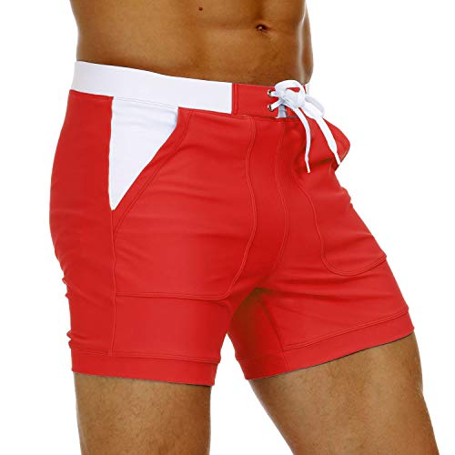 Magnivit Men's Swim Trunks Square Leg Beach Shorts Briefs Bathing Suits Swimwear Swimsuit Red #TOP2