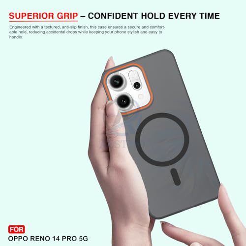 Image of AESTMO Oppo Reno 14 Pro 5G Back Cover | Slim Hard Shell | Matte Frosted Hard Back Translucent Back Cover for Oppo Reno 14 Pro 5G (Compatible with MagSafe Accessories, Black)