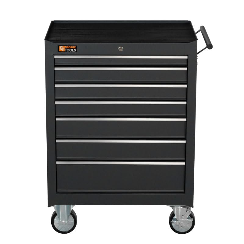 George Tools Werkstattwagen mit 7 Schubladen - Werkzeugkasten, Werkzeugkiste - Mobiler Werkzeug-Wagen ohne Werkzeug - Rollwagen zur Werkzeugaufbewahrung mit Schloss - Grau – Bild 4