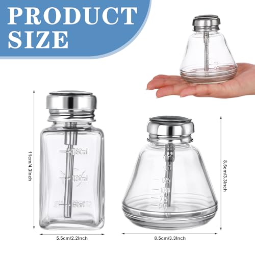 Asany 4 Pcs Clear Glass Bottle with Metal Flip Cover - 6 Oz/ 180 ml Push Down Pump Dispenser for Nail Polish and Makeup Remover2