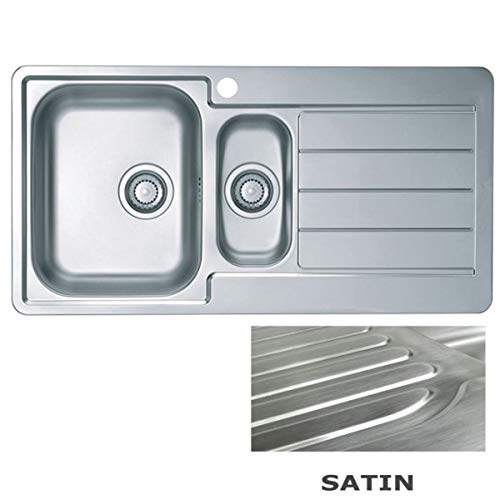 VBChome: Lavello da incasso con foro per rubinetto, 980 x 500 mm, per campeggio, cucina, struttura satinata, Alveus Line 10, lavandino in acciaio inox, 1,5 lavandini, Argento