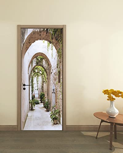 Door Sticker - Flfk 3D Door Mural Peel And Stick, Removable Self-Adhesive Arch-Shaped Corridor Door Wallpaper For Home Decor, 30.3 "W X 78.7 "L, Set Of 2 Sheets #TOP4