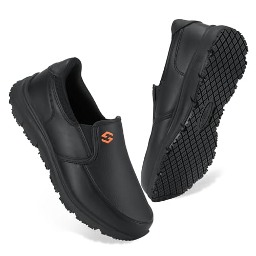 NINGO rutschfeste Arbeitsschuhe für Herren, Wasser- und Ölabweisende Lederschuhe, Slip-On Kochschuhe für die Küche, Leichte und Bequeme rutschfeste Herrenschuhe für Restaurant