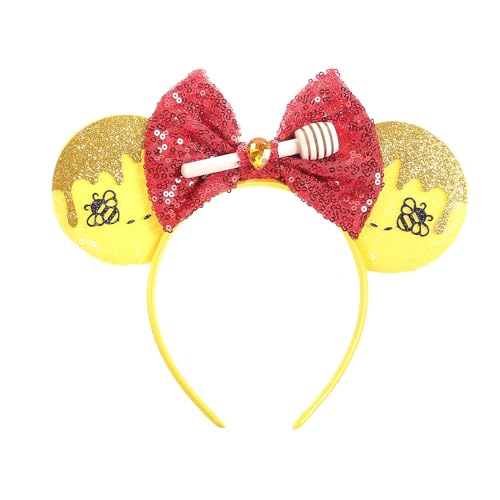 BPNHNA Bee Mouse Ears Headband Sequin Bow Hairband Honey Hair Hoop Costume Headwear for Women Girls Party Cosplay