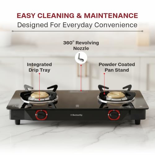 Butterfly Smart 2 Burner Glass Top Gas Stove with Manual Ignition - Image 6