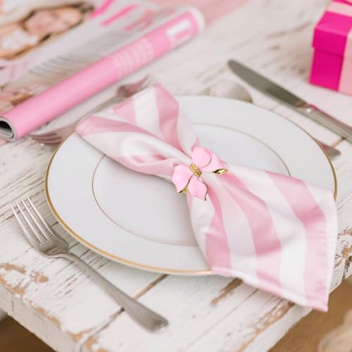 Davifina Bow Napkin Rings Set of 6 Pink Enamel Bow Napkin Holders for Valentine's Day Wedding Brithday Dining Decor,Elegant Bowknot Napkin Buckles for Anniversary Bridal Shower Dinner Table Setting by Davifina - Used condition - Image 4