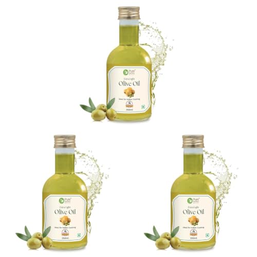 Image of Pure Nutrition Extra Light Olive Oil - 250ml Pet Bottle | 100% Cold Pressed, Pure & Edible | Ideal for Deep Frying & Indian Cooking | Skin, Hair Care & Baby Massage | Imported from Spain (Pack of 3)
