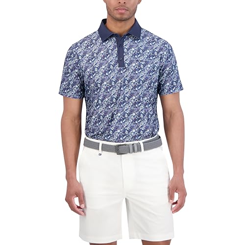 Ben Sherman Polo de Manga Corta para Hombre, Estampado Tech Sports Fit, Camiseta Polo de Manga Corta Estampada Tech Sports Fit (Paquete de 1), Luna Azul, L