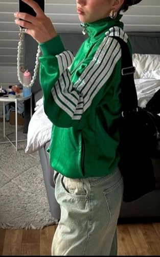 UAURORAO Women Striped Track Jacket Zip Up Oversized Vintage Bomber Jacket Stand Collar Lightweight Outwear Coat with Pockets2