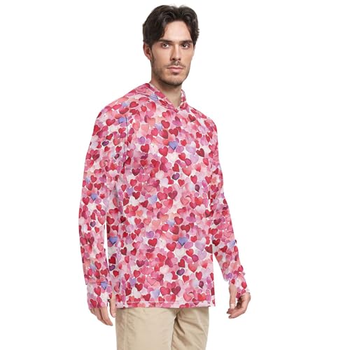 Cartoon Cute Love Hearts Men's Sun Shirts Hoodies Long Sleeve Rash Guard Shirts Fishing Shirt UPF 50+ S2
