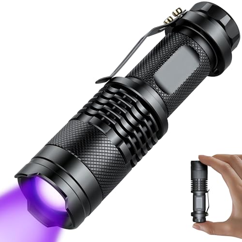 Zoomable UV Torch with Clip,T Tersely UV Light Ultraviolet LED Flashlight Blacklight Portable Flashlight Torches 395nm LED Black Light Mini Flashlights Detector SK68(AA Batteries Not Included)