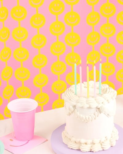 xo, Fetti Smiley Foil Curtain Party Decorations - Set of 2 | Happy Pastel Birthday Party Decorations, Cute Bachelorette Party, Baby Shower, Yellow