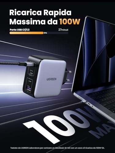Chargeur USB C rapide UGREEN Nexode 100W et câble USB C vers USB C PD 3.1 - 2