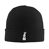 Bunny Embroidery Beanie Hat Winter Warm Knit Cuffed Skull Cap For Women Men
