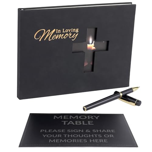 Image of Funeral Guest Book for Memorial Service - in Loving Memory Guest Sign in Book, Celebration of Life Memorial Guest Book, Hardcover Condolence Book with 94 Pages for 70 Guests