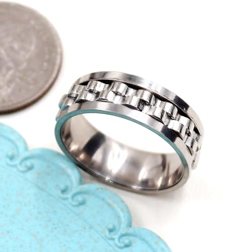 Image of 8mm Gear Fidget Ring High Polish Anxiety Ring Anti Spinning Cool Stress Relieveing Rings For Men Women Wedding Band Size 6-10