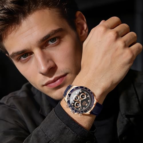 Image of OLEVS Watches for Men Business Diamond Moon Phase Male Watch Chronograph Fashion Dress Waterproof Date Analog Quartz Waterproof SiliconeMen Wrist Watch