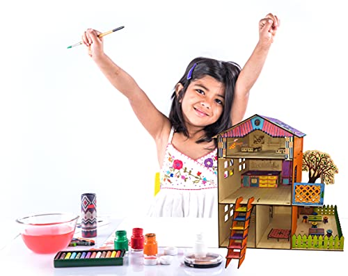 Image of Big Size Doll House and Furniture Making Kit. Painting Kit. 18 Inch Height and 18 Inch Width. Premium Pine Wood 3D Puzzle. No Hammer, Glue Required.
