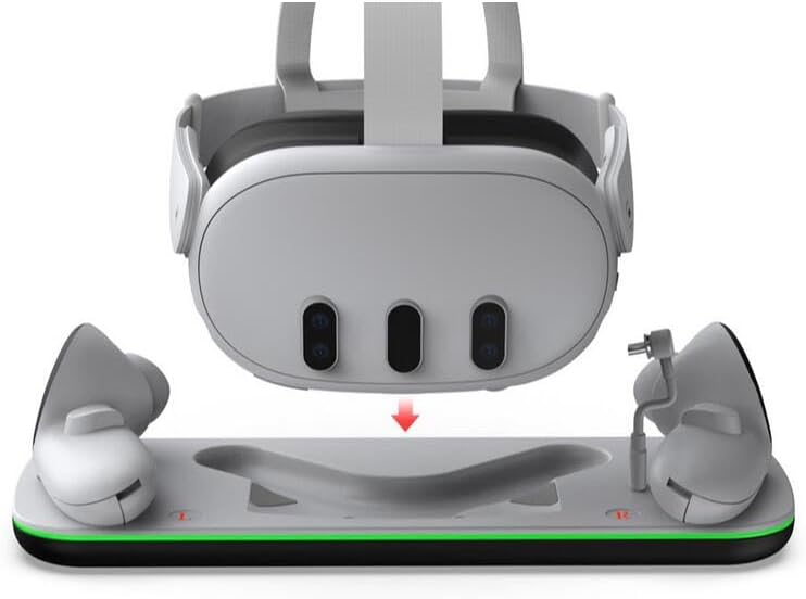 Coyktonty Charging Dock for Meta Quest 3S/Meta Quest 3 VR Headset & Controllers, Support PD Fast Charging,with 2 Rechargeable Batteries, Type-C Cable