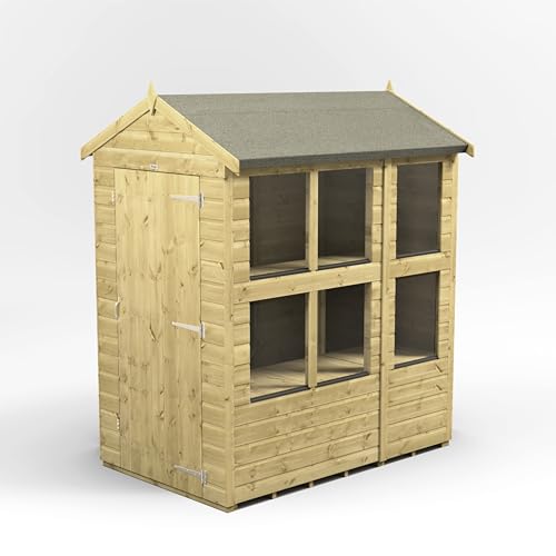 Powersheds High Grade Pressure Treated Apex Potting Potting Greenhouse Wooden Shed with Security Features, Heavy Duty Frame, Galvanised Ironmongery, Throughout made from Extra Thick Timber (6x4)