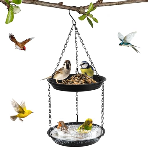 Hysagtek Bebedero colgante para pájaros, comedero para pájaros en dos niveles, comederos de plástico para aves silvestres, comederos para jardín/balcón