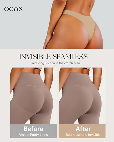 Image of OEAK Seamless Thongs for Women Invisible Thongs No Show Thong Panty Liners Tangas Comfortable Workout G-Strings Underwear Skin Nude XS