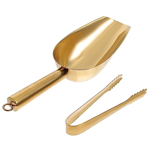 HIAKDOFT Pala y Pinzas de Hielo Inoxidable Dorado y Resistente Utensilios para Cocina y Bar Aptos para Cubitos y Sólidos