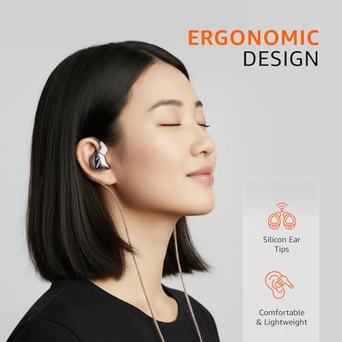 Image of Amazon Basics Pro Series IEM Wired Earphones | HiFi Dynamic Driver |3.5 mm Plug | Silver-Plated OFC Cable | 0.75mm Detachable Cable | 3.5mm Plug | for Audiophiles & Musicians | Black