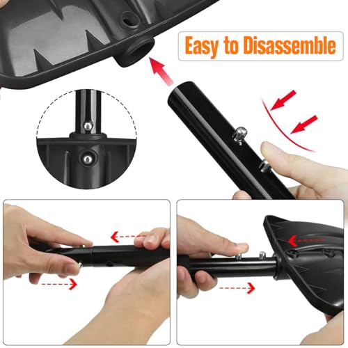 Snow Shovel, 2025 New Upgrade Large-Capacity Lightweight Aluminum Portable Snow Removal Tool, Parent-Child Playing Snow Shovel, Shovel for Car Driveway, Garden, Camping (Black)