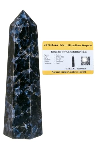 Image of Crystal Heaven Indigo Gabbro Crystal Tower Obelisk Point For Chakra, Healing And Balancing - Aaa Grade Original Certified Gemstone Agate For Reiki Meditation Yoga Spiritual (3-4 Inches)