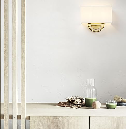 JIMUBEAM Industrial 2-Lights Wall Sconce Fixtures with White Textile Shade, Vintage Double Head Wall Light Lamps Decor for Hallway Bedroom Living Room Bathroom Corridor by JIMUBEAM - Used condition - Image 9