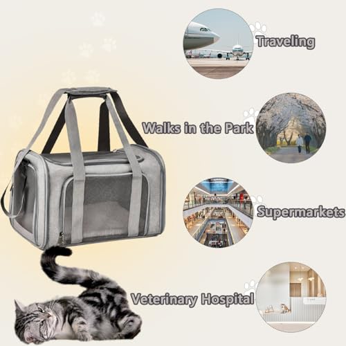 APKOL Transporttasche Katze Hund,7kg Faltbare Transportbox Mittel Katze Hunde,45x30x30cm Katzentransportbox Hunde Katzen Transportboxen,katzentransporttasche, kleine Hundetransportbox,Grau,L
