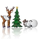 Smile Christmas Indoor Decoration, Set of 3 Small Resin Figurines Snowman Christmas Tree, and Reindeer, Holiday Decor for Mantle Centerpieces and Tabletop